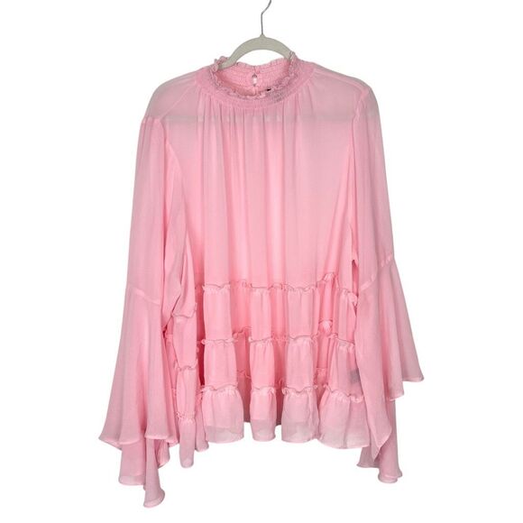Torrid Blouse Chiffon Mock Neck Top Ruffle Tiered Sheer Long Sleeve Flowy 3 3x - Picture 2 of 14